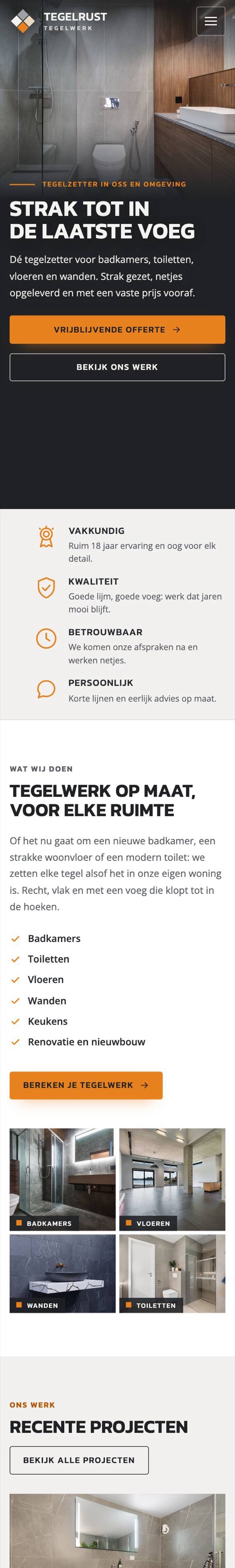 Voorbeeldsite tegelzetter op een telefoon
