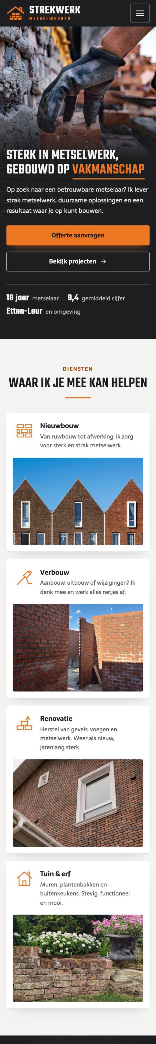 Voorbeeldsite metselaar op een telefoon